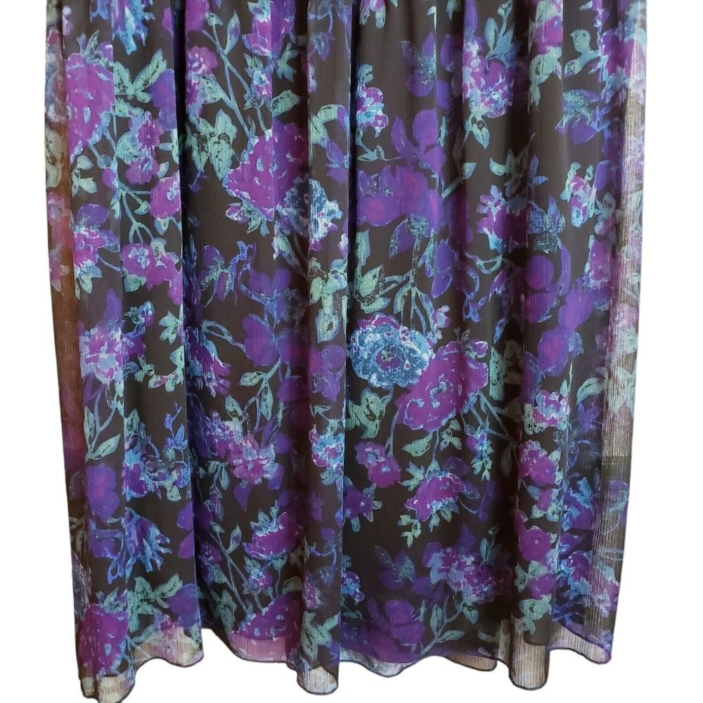 Linea by Louis Dell'olio Womens Large Floral Purples Midi Swing Lined Skirt - Picture 3 of 11